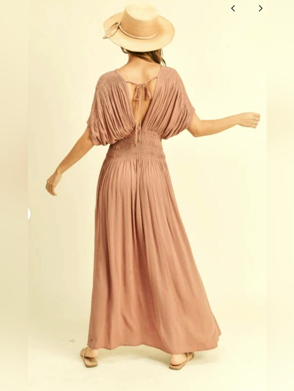 Miou Muse Dress, Size S, Brown Toffee, Gauze, Smocked Waist - Picture 8 of 17